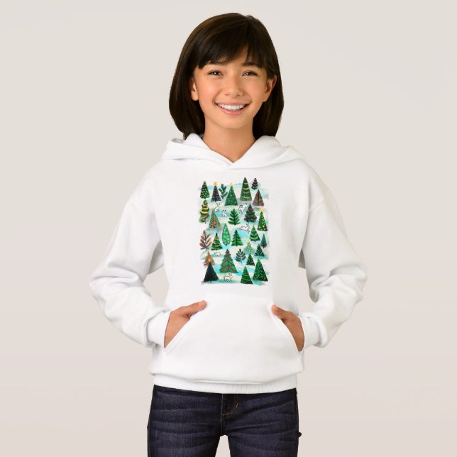 Christmas trees and snow hares hoodie (Front Full)