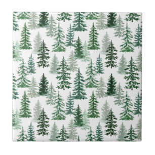 Christmas Trees and Snow in the Forest  Ceramic Tile