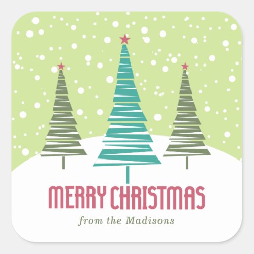 Christmas Trees and Snow Merry Christmas  Square Sticker