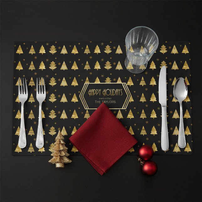 Christmas Trees and Snowflake Pattern Gold ID863 Placemat (Creator Uploaded)