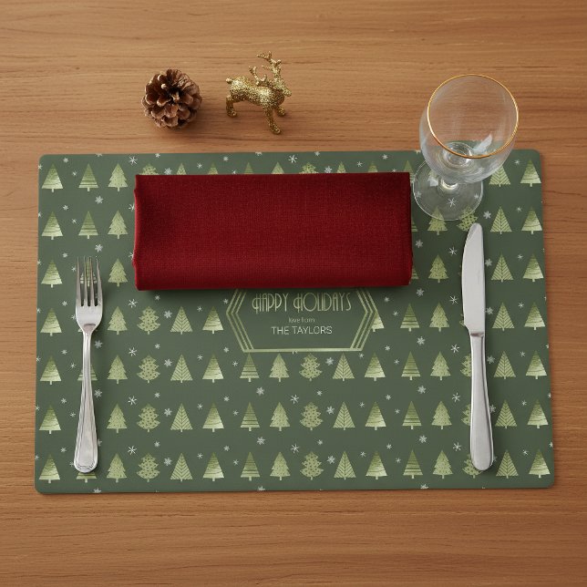 Christmas Trees and Snowflake Pattern Green ID863  Placemat (Creator Uploaded)