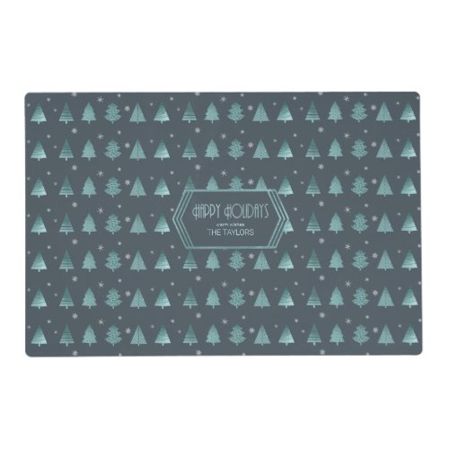 Christmas Trees and Snowflake Pattern Teal ID863 Placemat