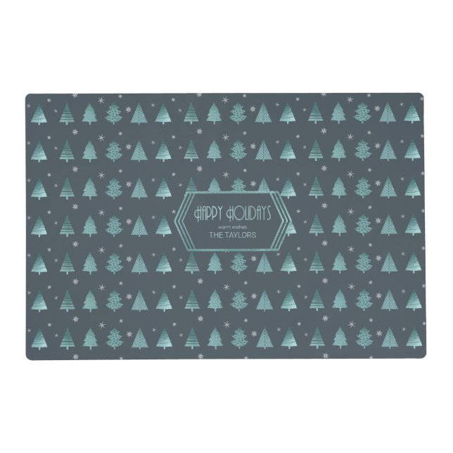 Christmas Trees and Snowflake Pattern Teal ID863 Placemat (Front)