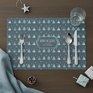Christmas Trees and Snowflake Pattern Teal ID863 Placemat