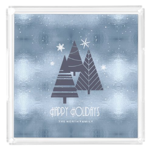 Christmas Trees and Snowflakes Blue ID863 Acrylic Tray