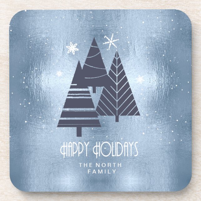 Christmas Trees and Snowflakes Blue ID863 Beverage Coaster (Front)