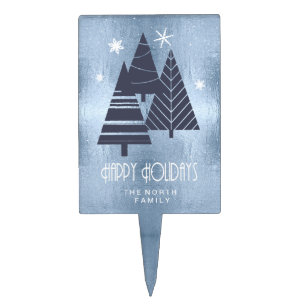 Christmas Trees and Snowflakes Blue ID863 Cake Topper