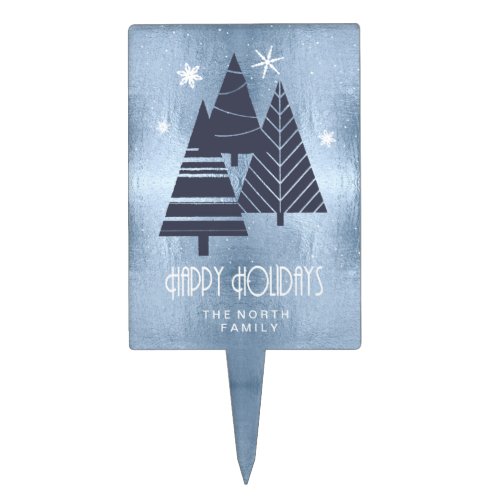 Christmas Trees and Snowflakes Blue ID863  Cake Topper