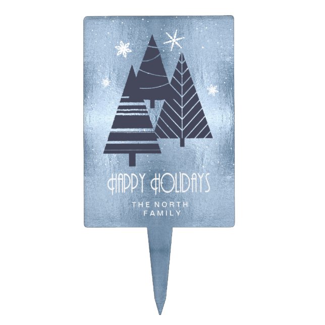 Christmas Trees and Snowflakes Blue ID863  Cake Topper (Front)