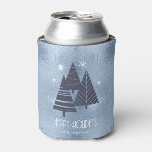 Christmas Trees and Snowflakes Blue ID863 Can Cooler