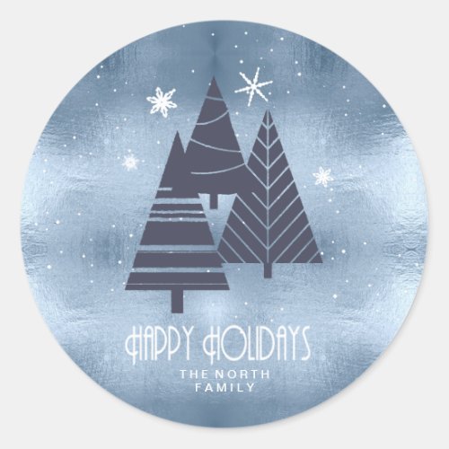Christmas Trees and Snowflakes Blue ID863  Classic Round Sticker