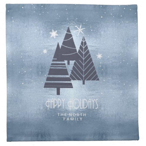 Christmas Trees and Snowflakes Blue ID863  Cloth Napkin