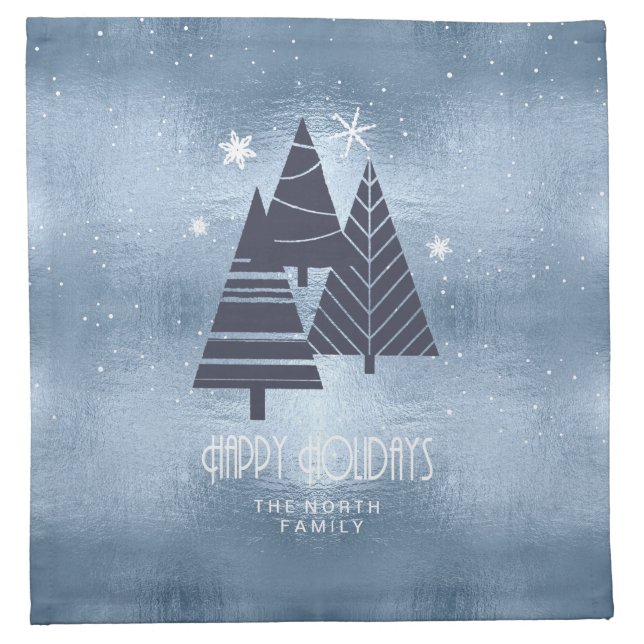 Christmas Trees and Snowflakes Blue ID863  Cloth Napkin (Front)