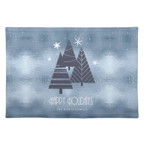 Christmas Trees and Snowflakes Blue ID863 Cloth Placemat