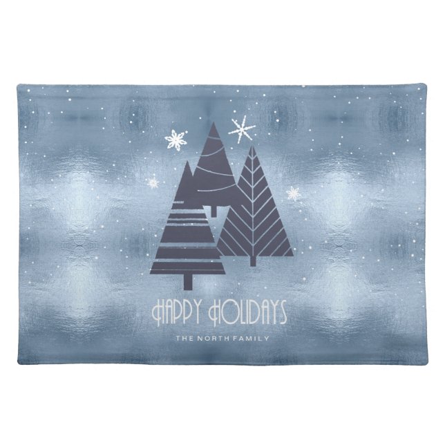 Christmas Trees and Snowflakes Blue ID863 Cloth Placemat (Front)