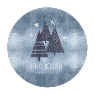 Christmas Trees and Snowflakes Blue ID863 Cutting Board