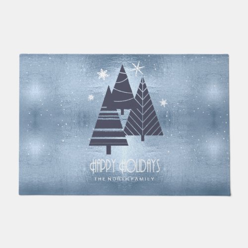 Christmas Trees and Snowflakes Blue ID863 Doormat