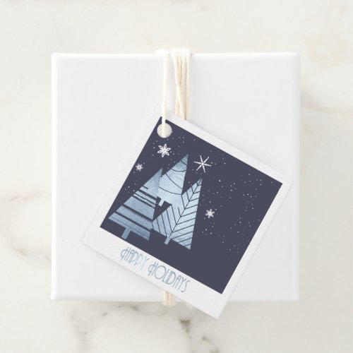 Christmas Trees and Snowflakes Blue ID863 Favor Tags