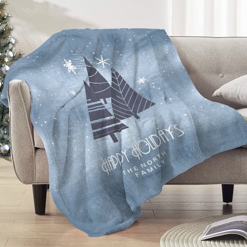 Christmas Trees and Snowflakes Blue ID863 Fleece Blanket