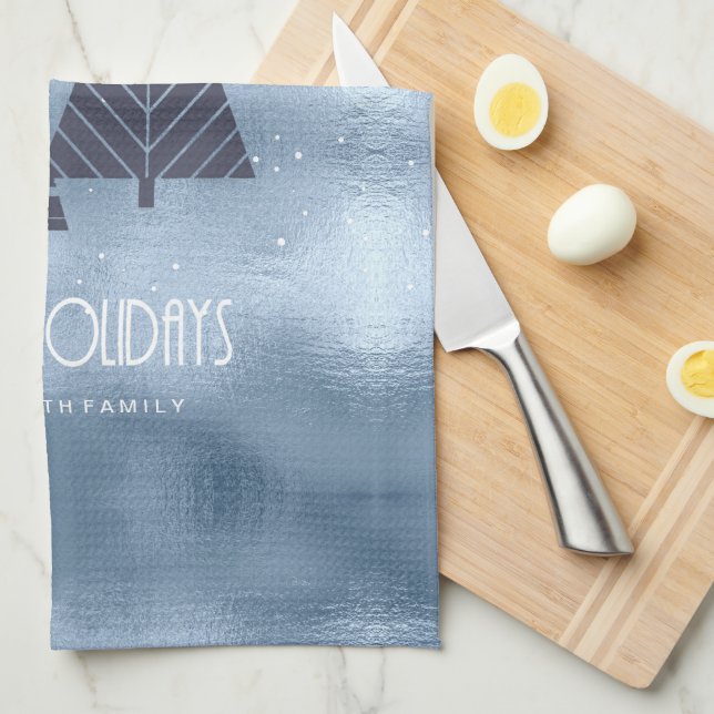 Christmas Trees and Snowflakes Blue ID863 Kitchen Towel (Quarter Fold)