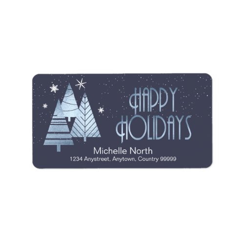 Christmas Trees and Snowflakes Blue ID863 Label