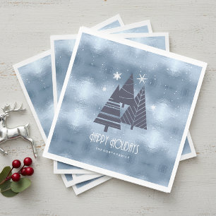 Christmas Trees and Snowflakes Blue ID863 Napkins