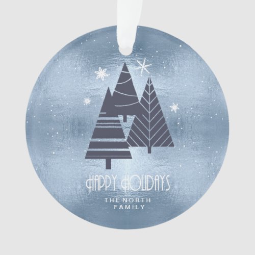 Christmas Trees and Snowflakes Blue ID863 Ornament