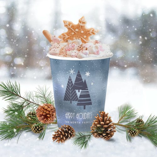 Christmas Trees and Snowflakes Blue ID863 Paper Cups
