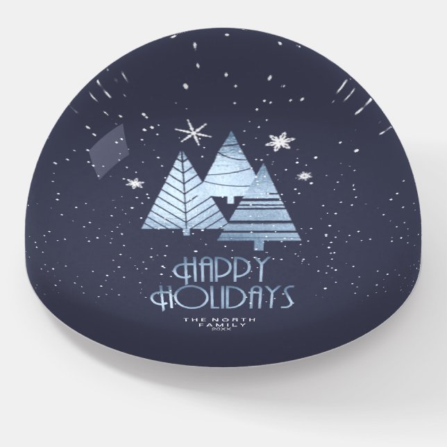 Christmas Trees and Snowflakes Blue ID863 Paperweight (Angled)