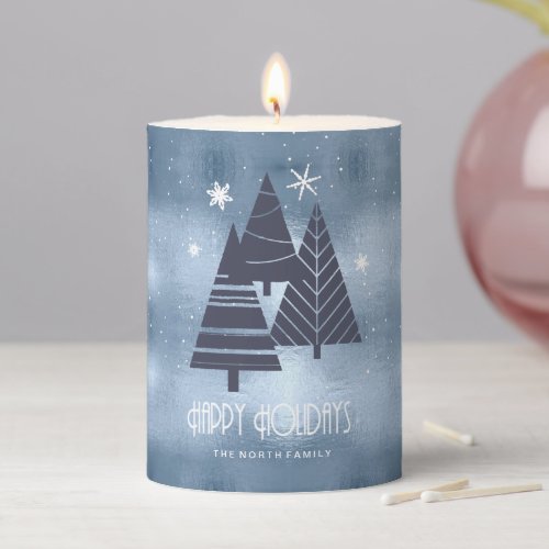 Christmas Trees and Snowflakes Blue ID863 Pillar Candle