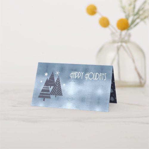 Christmas Trees and Snowflakes Blue ID863 Place Card