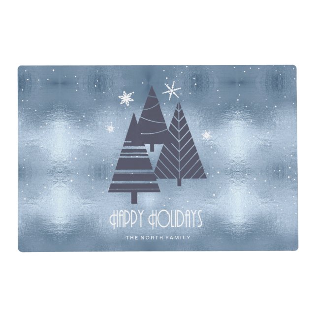 Christmas Trees and Snowflakes Blue ID863 Placemat (Front)