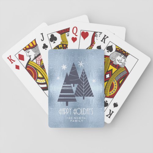 Christmas Trees and Snowflakes Blue ID863 Playing Cards