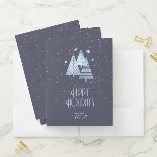 Christmas Trees and Snowflakes Blue ID863 Pocket Folder