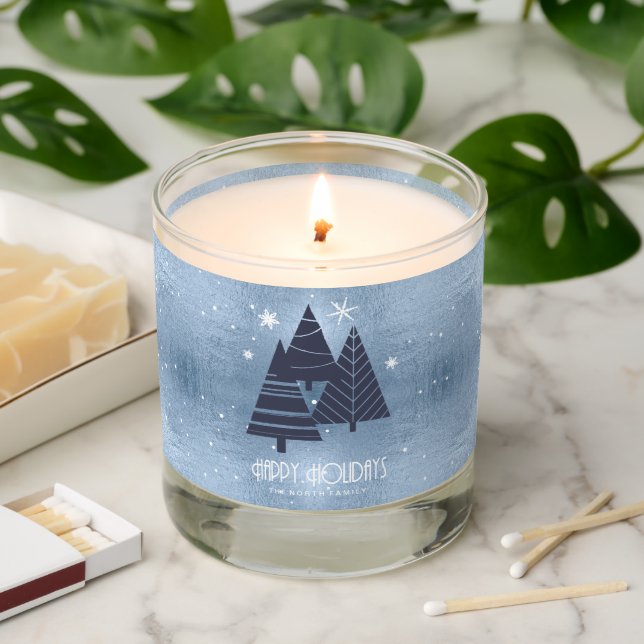 Christmas Trees and Snowflakes Blue ID863 Scented Candle (Lit)