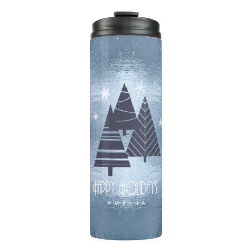 Christmas Trees and Snowflakes Blue ID863 Thermal Tumbler