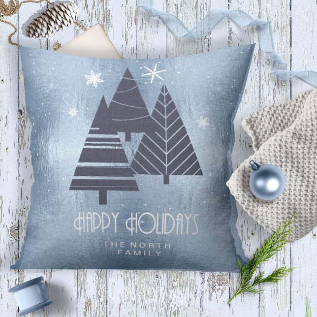 Christmas Trees and Snowflakes Blue ID863 Throw Pillow (Creator Uploaded)