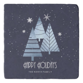 Christmas Trees and Snowflakes Blue ID863 Trivet