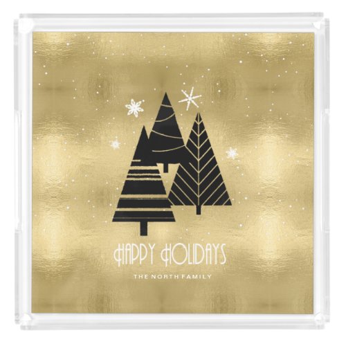 Christmas Trees and Snowflakes Gold ID863  Acrylic Tray