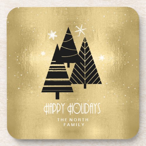 Christmas Trees and Snowflakes Gold ID863 Beverage Coaster