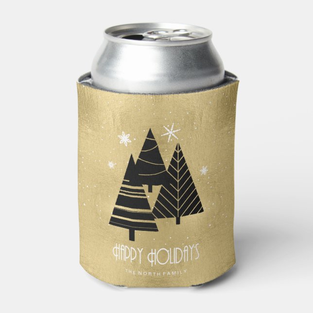 Christmas Trees and Snowflakes Gold ID863  Can Cooler (Can Front)