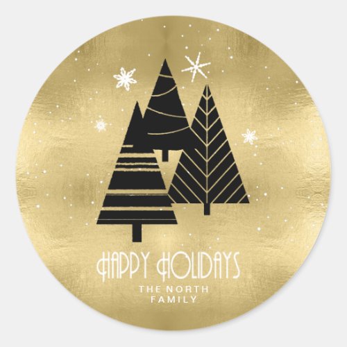 Christmas Trees and Snowflakes Gold ID863 Classic Round Sticker