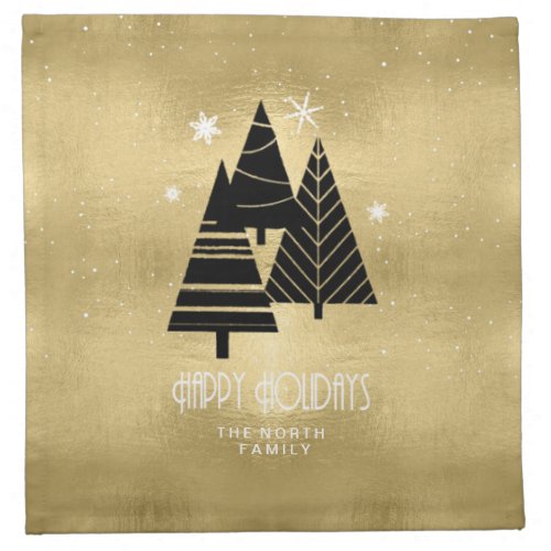 Christmas Trees and Snowflakes Gold ID863 Cloth Napkin