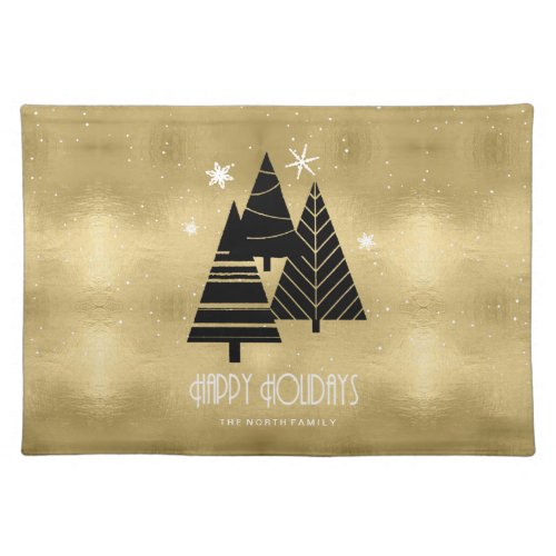 Christmas Trees and Snowflakes Gold ID863  Cloth Placemat