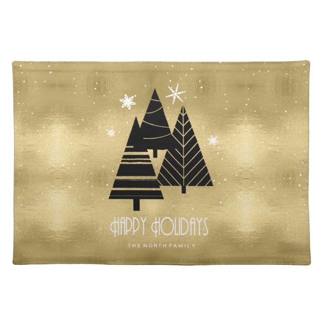 Christmas Trees and Snowflakes Gold ID863  Cloth Placemat (Front)