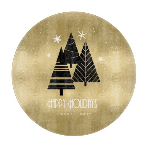 Christmas Trees and Snowflakes Gold ID863 Cutting Board
