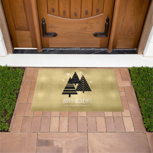Christmas Trees and Snowflakes Gold ID863 Doormat