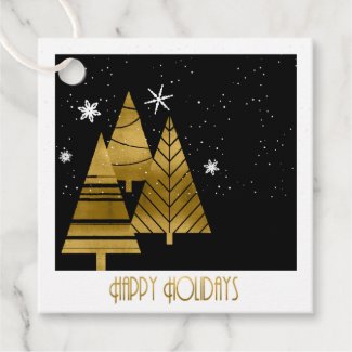 Christmas Trees and Snowflakes Gold ID863 Favor Tags