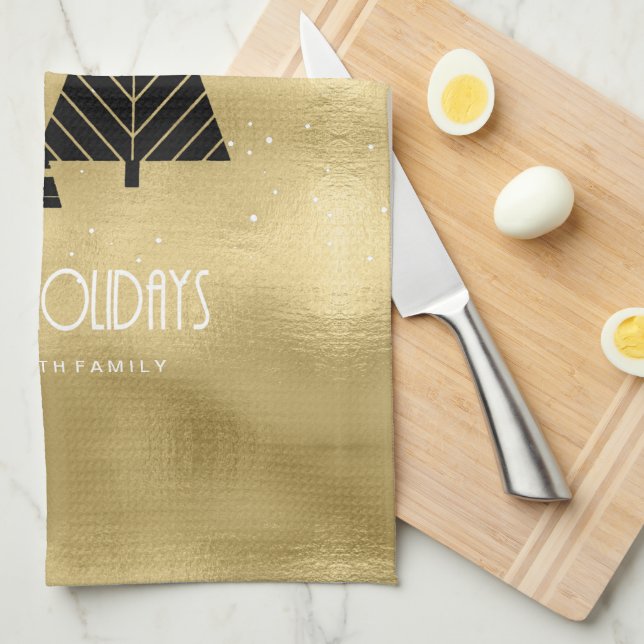 Christmas Trees and Snowflakes Gold ID863 Kitchen Towel (Quarter Fold)