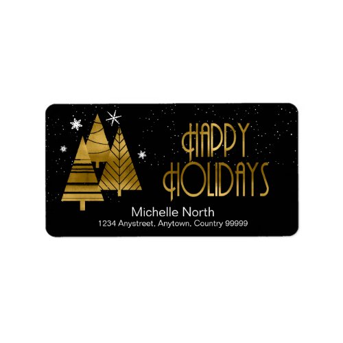 Christmas Trees and Snowflakes Gold ID863 Label